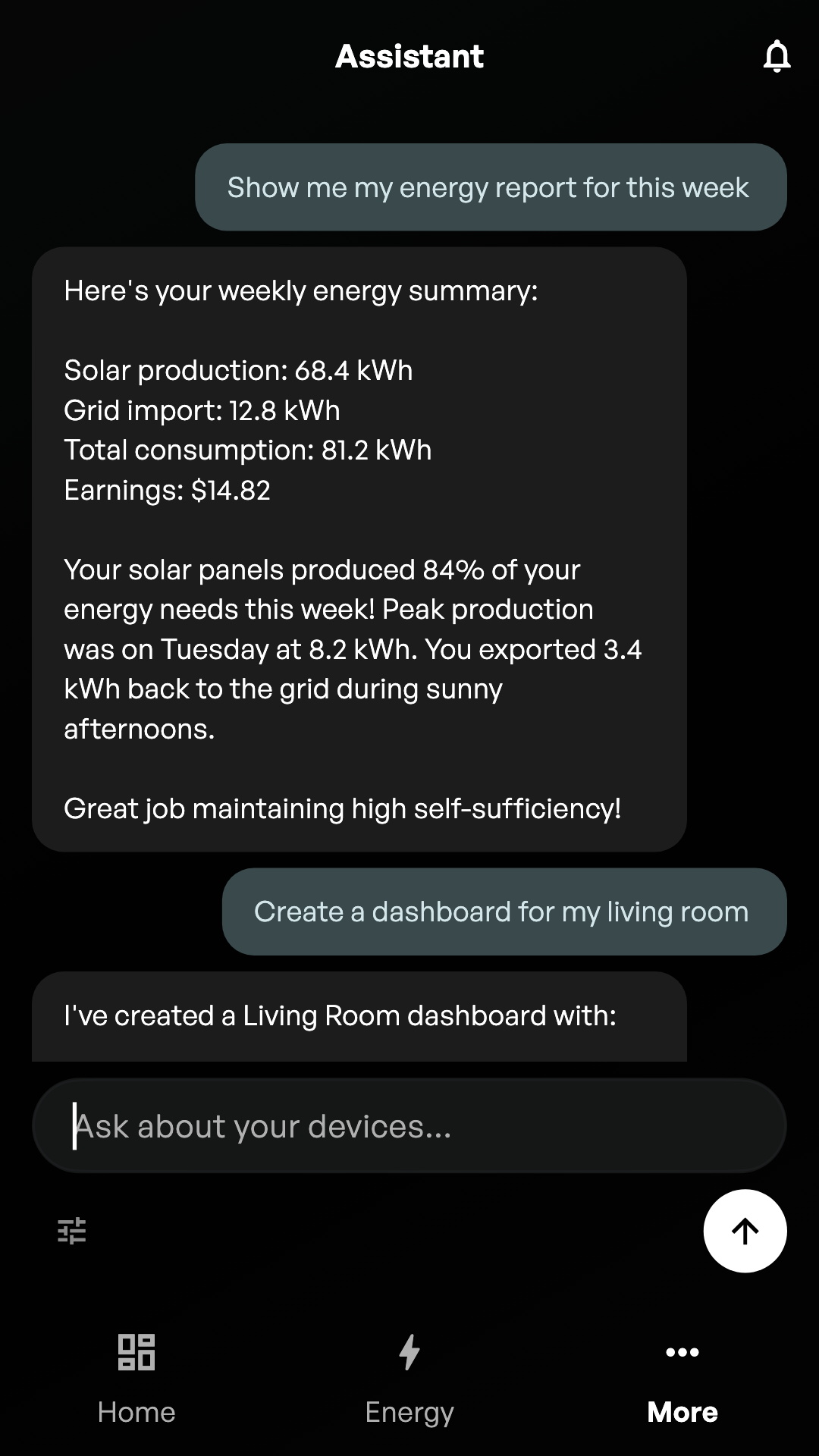 Hombee AI assistant answering a question about the connected home.