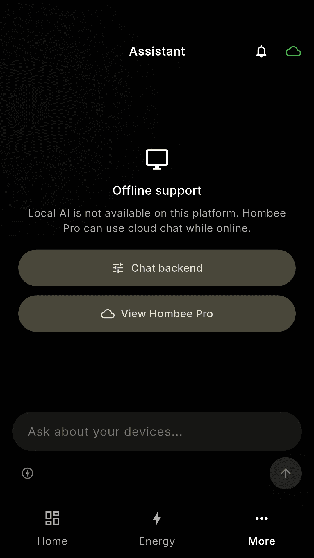 Hombee AI assistant answering a question about the connected home.